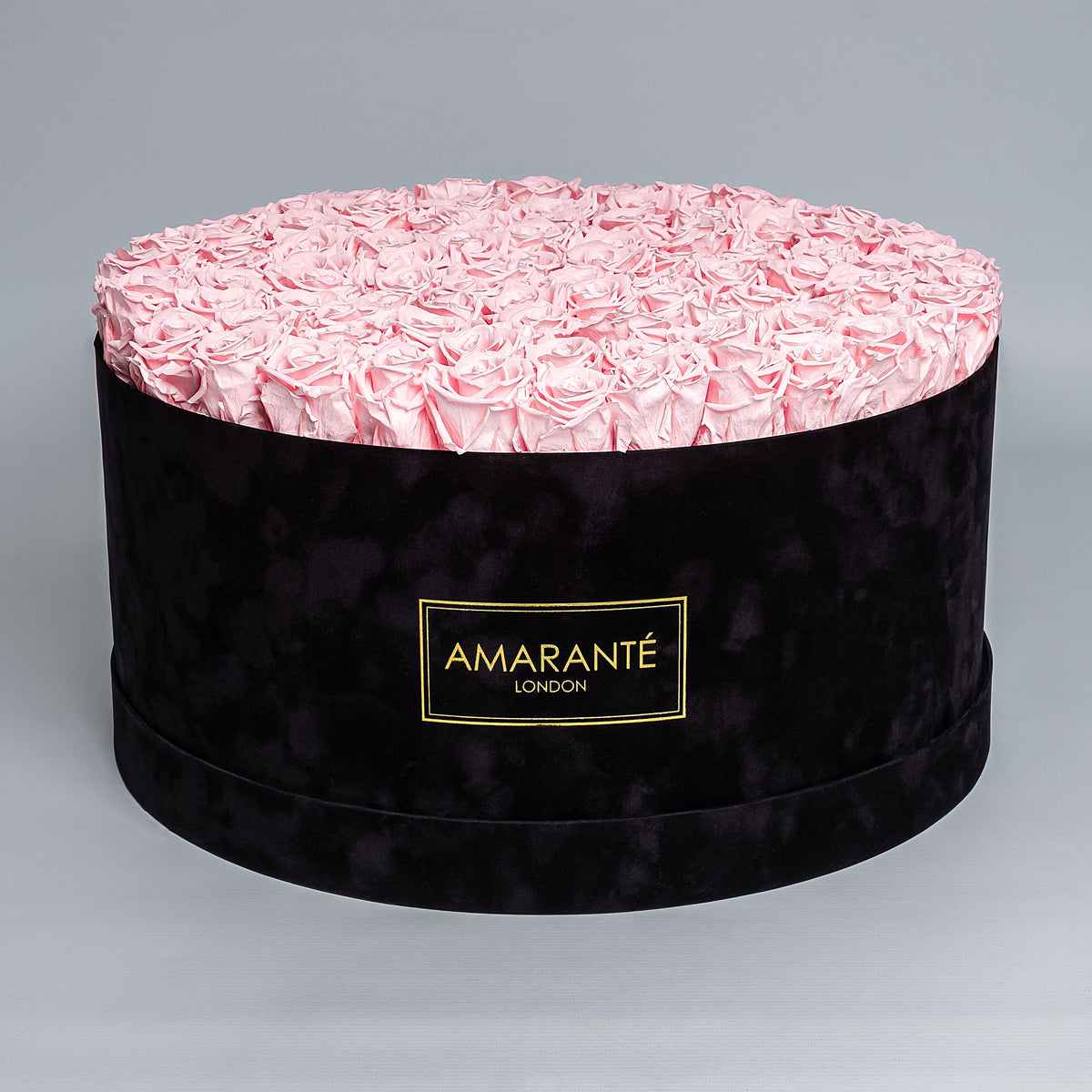 Pink Infinity Roses Preserved > Infinity Roses > 85-100 Super Deluxe Round Black Rose Box ...