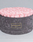 85-100 Roses in Super Deluxe Round Grey Suede Rose Box