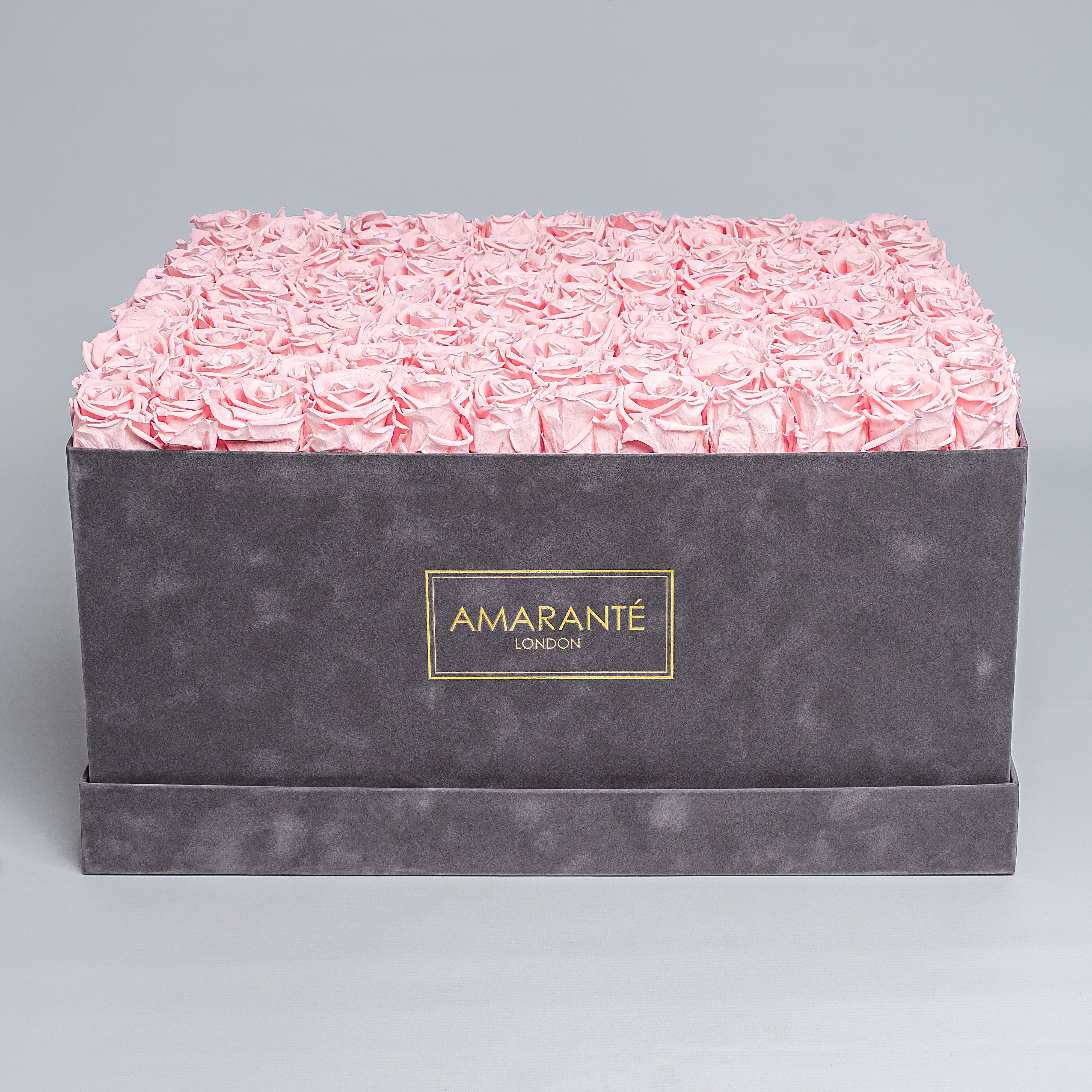130-150 Roses in Super Deluxe Square Grey Suede Rose Box