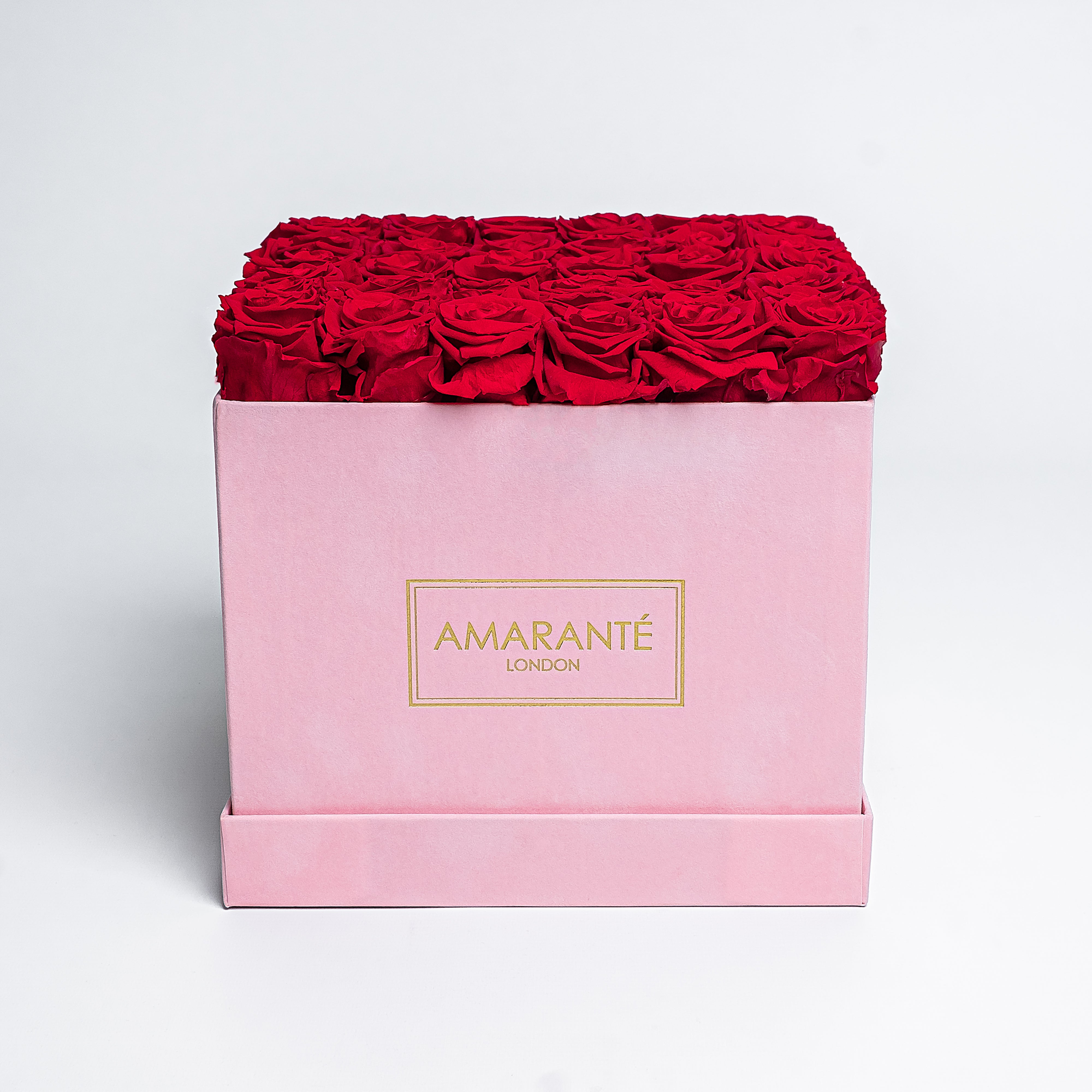 Large Pink Square Brushed Suede Rose Box