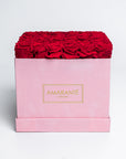 Large Pink Square Brushed Suede Rose Box