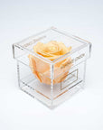 Show your refined taste with an exquisite peach single infinity rose in a chic and polished acrylic box.