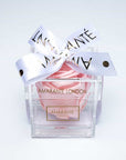 Timeless pink single infinity rose in a sleek acrylic box, dressed with stylish white ribbon - Amaranté London
