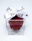 Red Single Infinity Rose in a transparent acrylic square jewellery box - Amarante London 