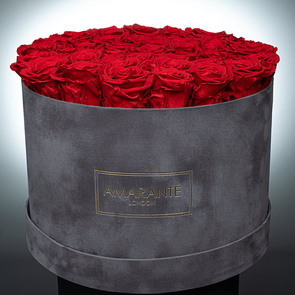 Extra Large Grey Round Suede Rose Box of Infinity Roses – Amarante London