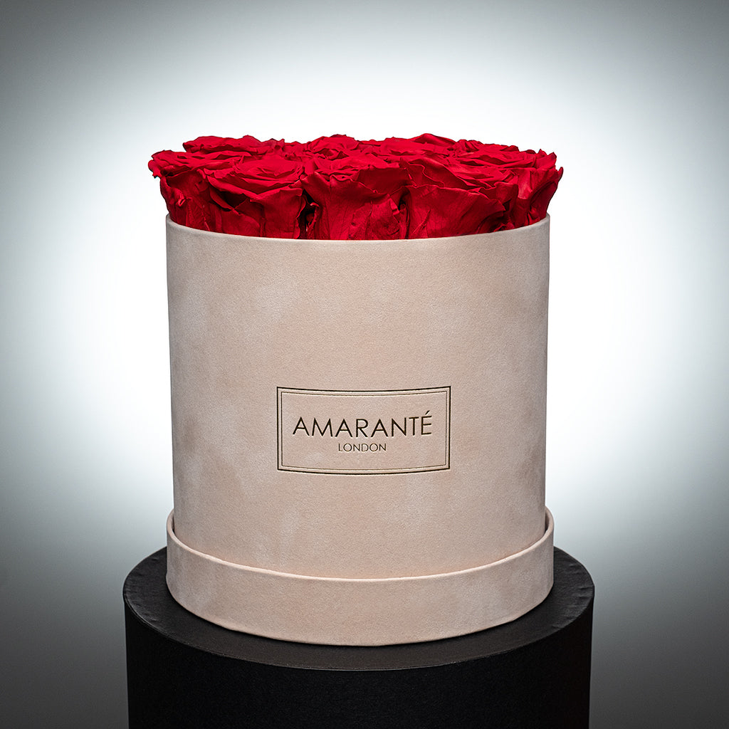 Medium Round Beige Suede Rose Box