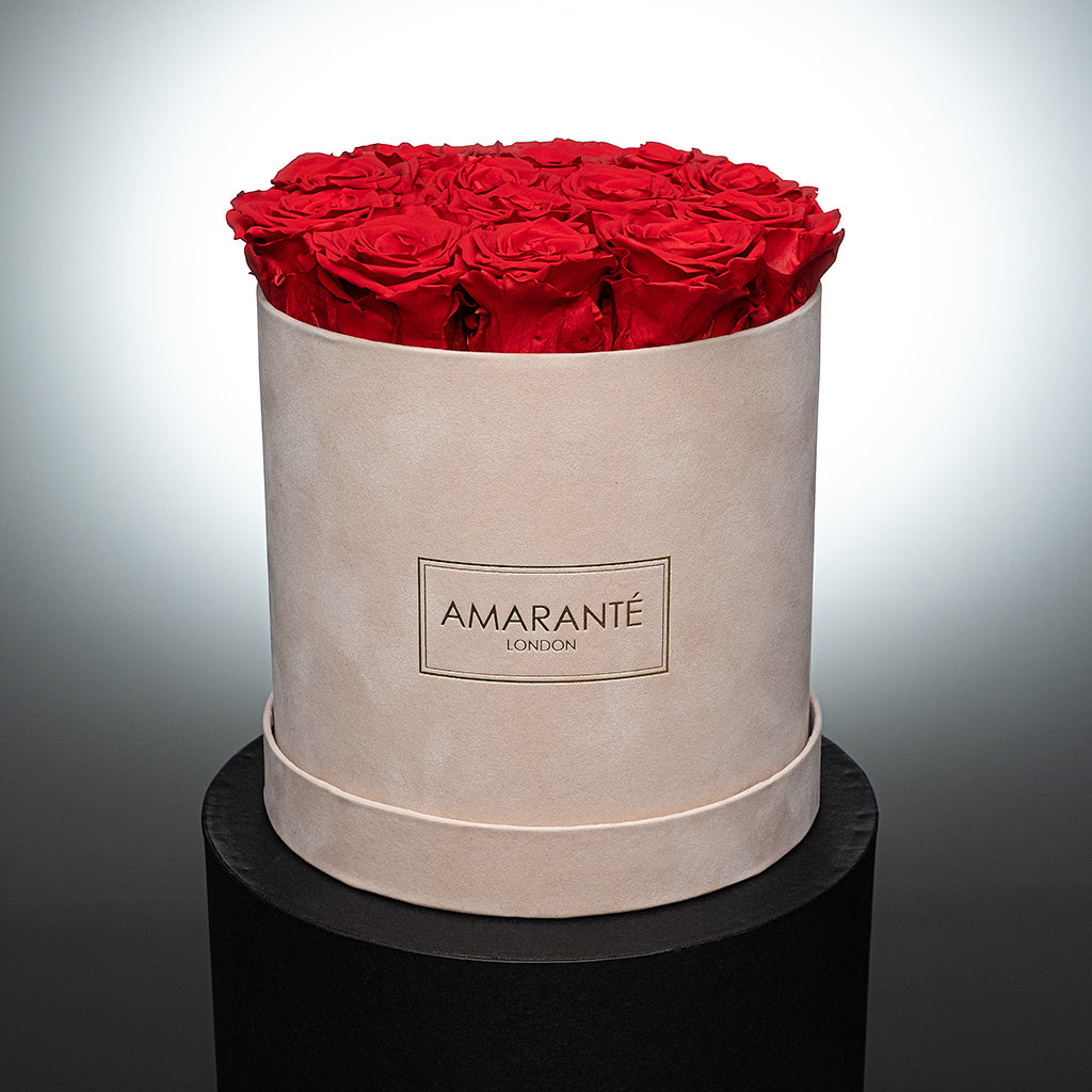 Medium Round Beige Suede Rose Box