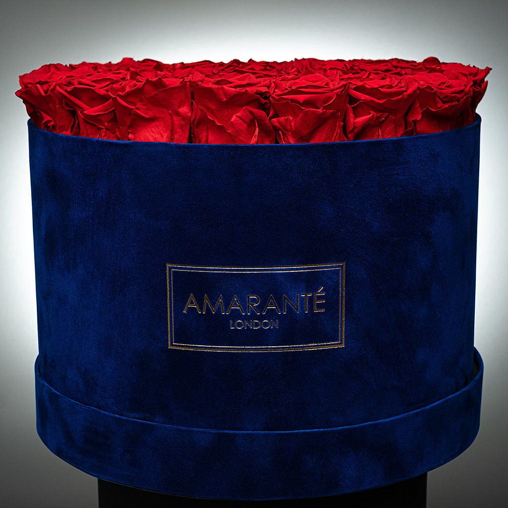 Extra Large Royal Blue Round Suede Rose Box