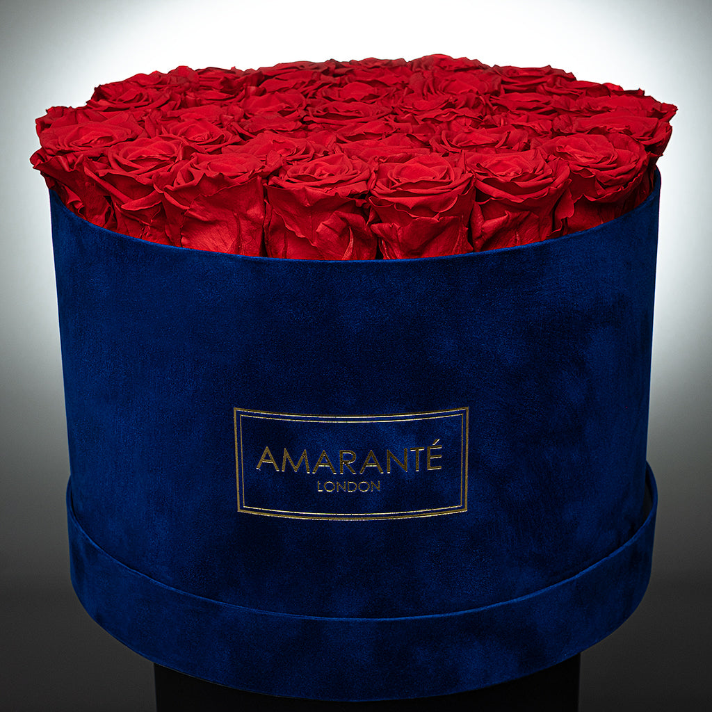 Extra Large Royal Blue Round Suede Rose Box