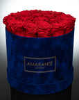 Large Royal Blue Round Suede Rose Box