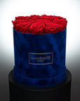 Medium Round Royal Blue Suede Rose Box