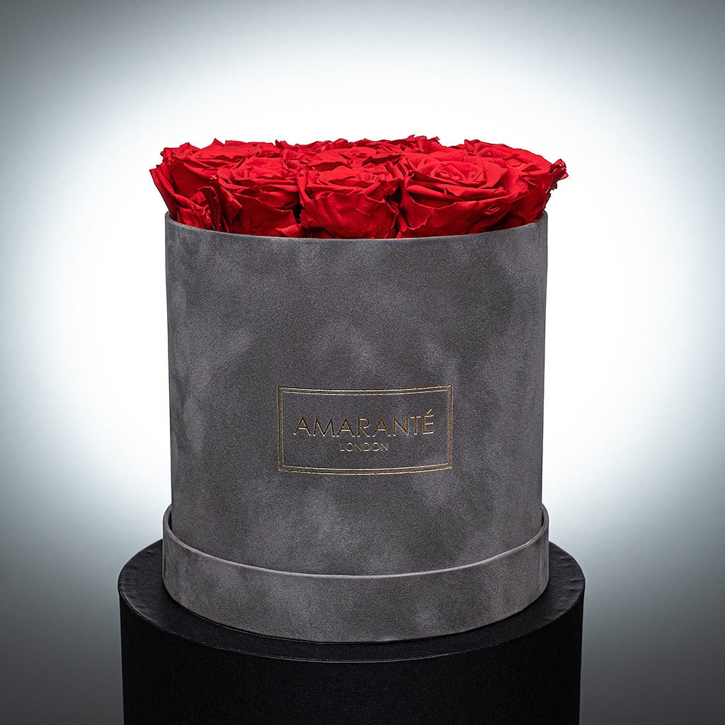 Medium Grey Round Suede Rose Box