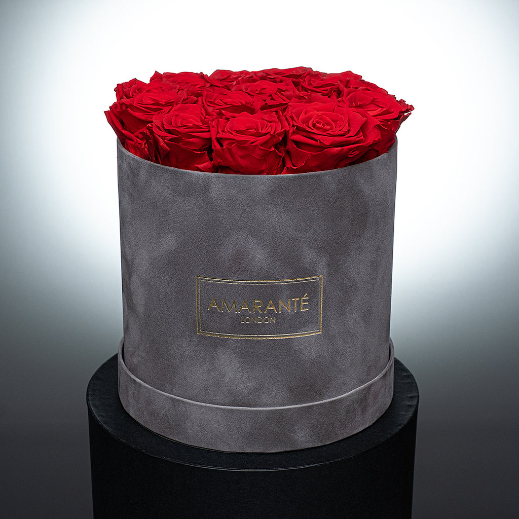 Medium Grey Round Suede Rose Box