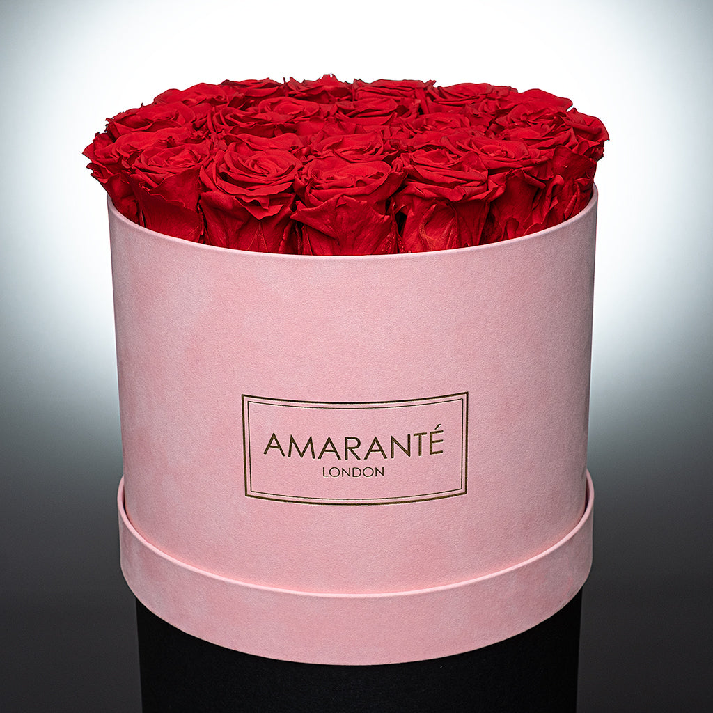 Large Pink Round Suede Rose Box