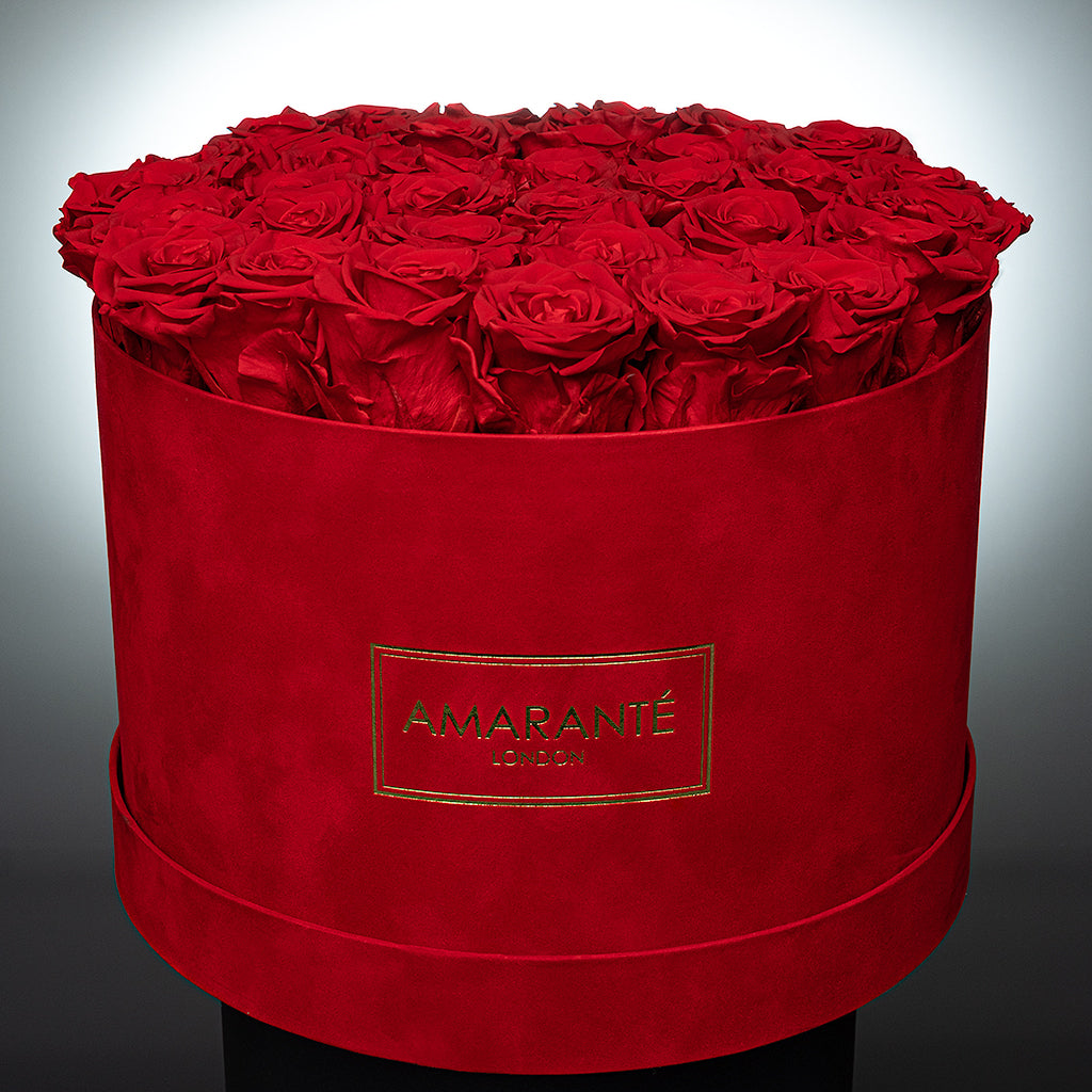 Extra Large Red Round Suede Rose Box