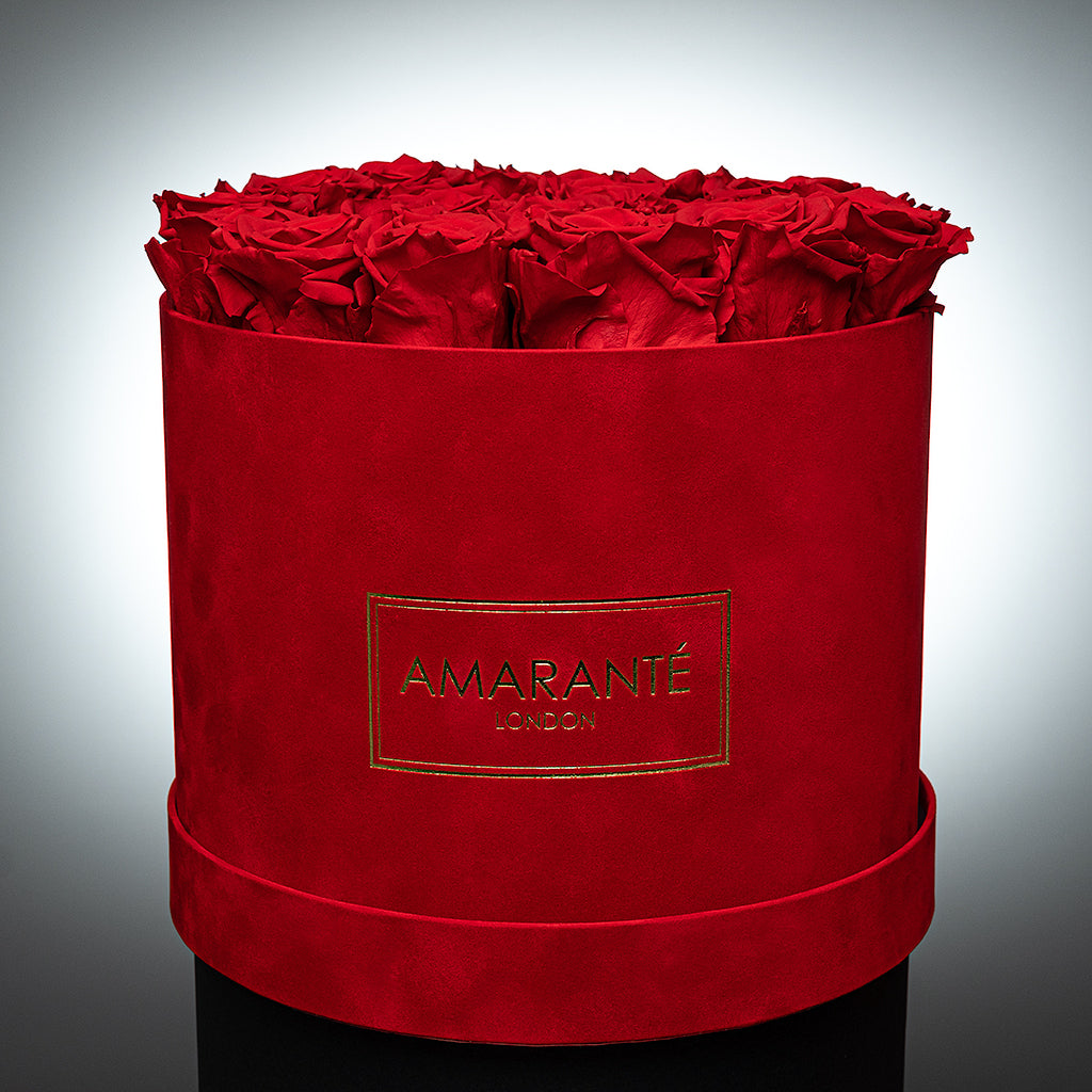 Large Red Round Suede Rose Box
