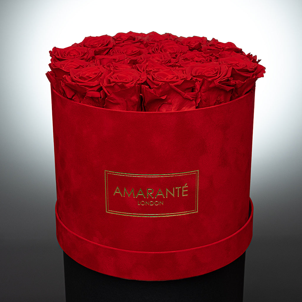 Large Red Round Suede Rose Box