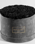 Bold black Roses in a modish grey packaging, perfect for sympathy expression 