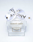 Pure white single rose in a trendy transparent acrylic box, the perfect Valentine's Day Gift to celebrate your Love