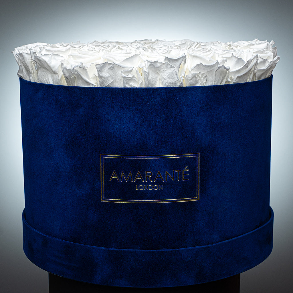 Extra Large Royal Blue Round Suede Rose Box