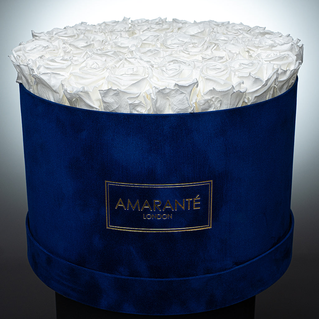 Extra Large Royal Blue Round Suede Rose Box