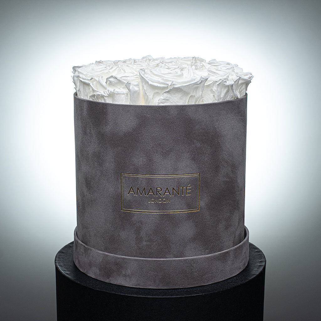Medium Round Beige Suede Rose Box