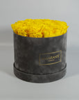 Aromatic yellow Roses featured in a creative grey large box