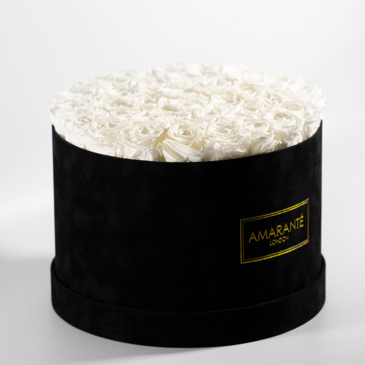 Extra Large Round Black Suede Rose Box of Infinity Roses – Amarante London